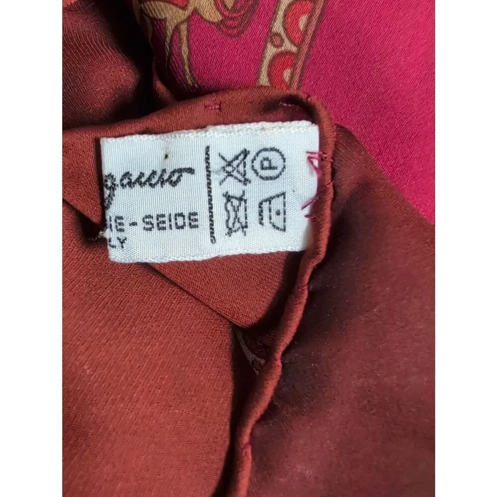 Salvatore Ferragamo Burgundy Silk Striped Floral Scarf with Elephants and Camels